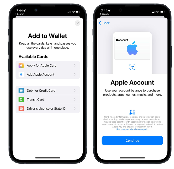 娄烦苹果手机维修分享iOS 15.5钱包App如何添加 Apple 账户 